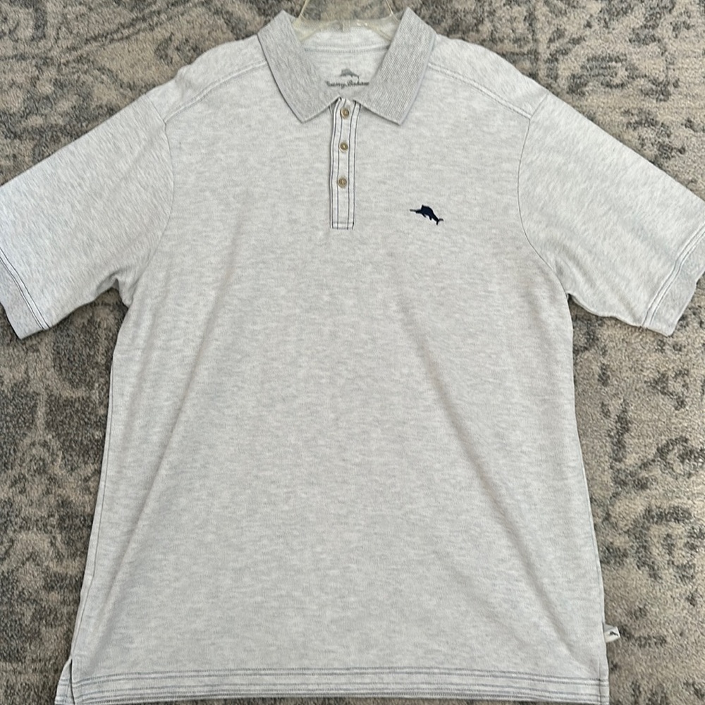 NEW TOMMY BAHAMA POLO SHIRT OFF WHITE LIGHT GRAY MENS LARGE L SUPIMA